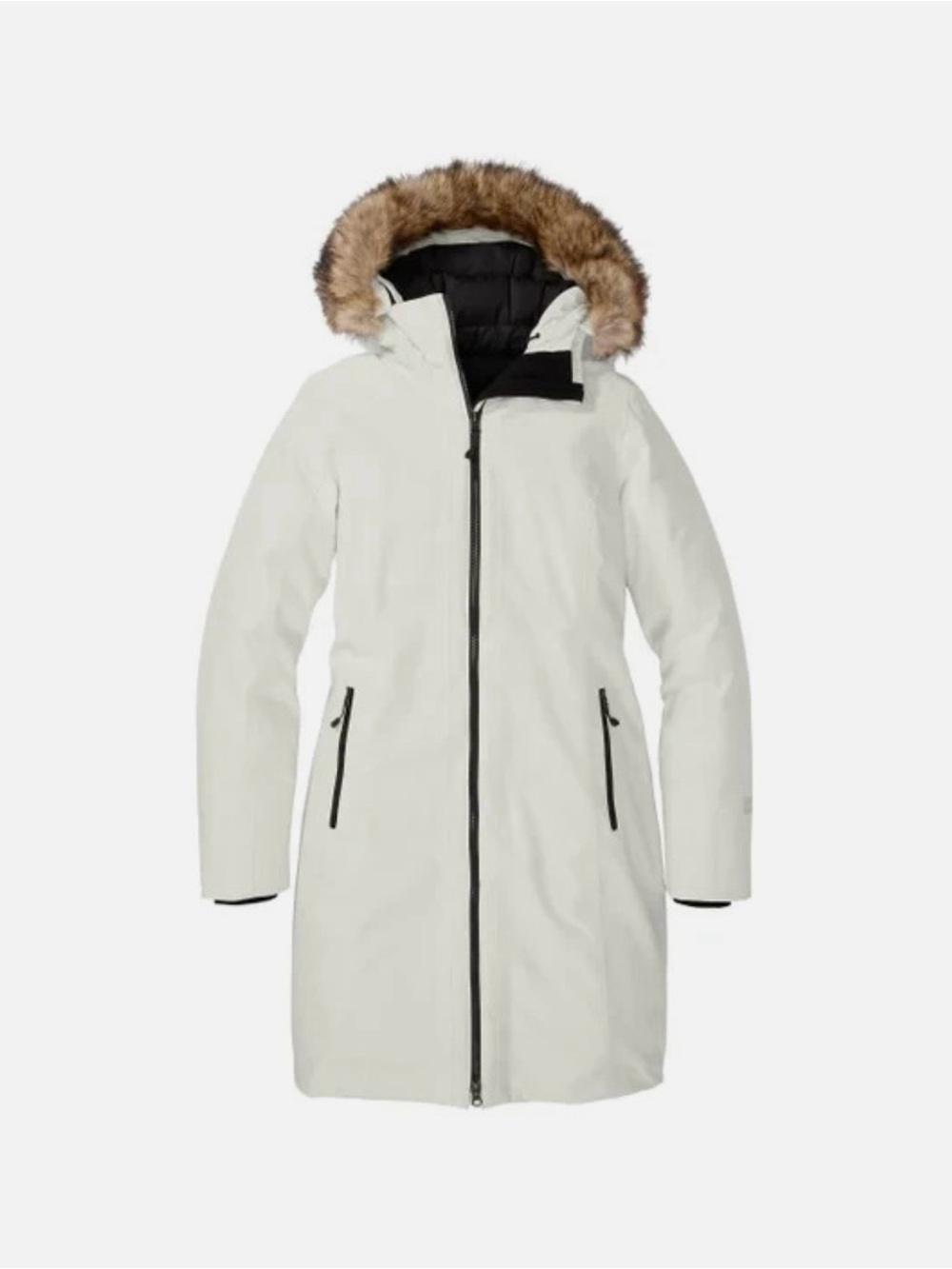 Eddie Bauer Women’s Down 650 Parka Coat Jacket, Fur Hood, Cream, Sz L, NWT